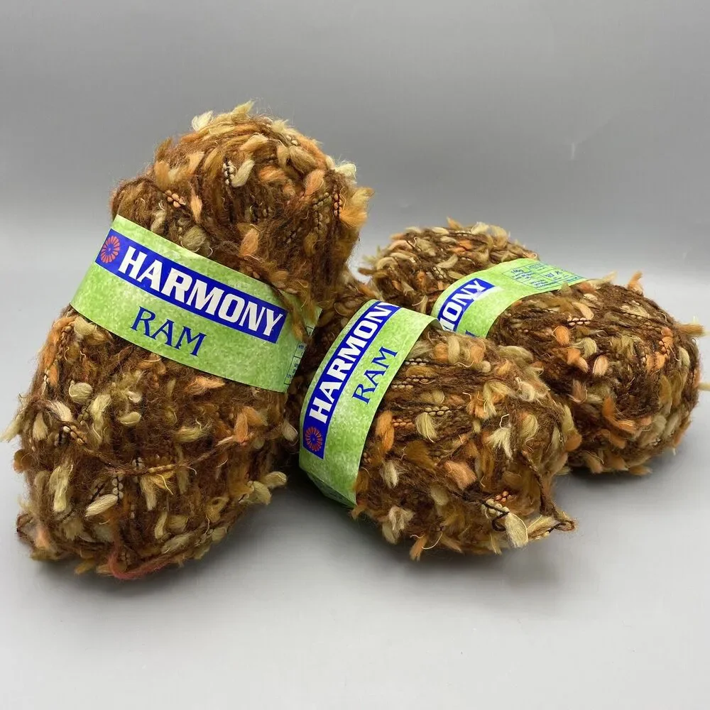 Harmony RAM Yarn 3 Skeins‎ Brown Rust Eyelash Boucle Wool Acrylic Blend DK 100g